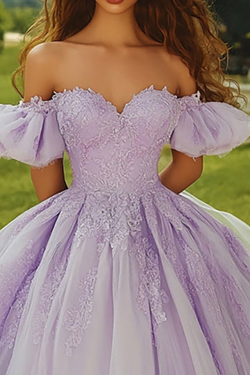 Lilac Ball Gown Off the Shoulder Appliqued Quinceanera Dress